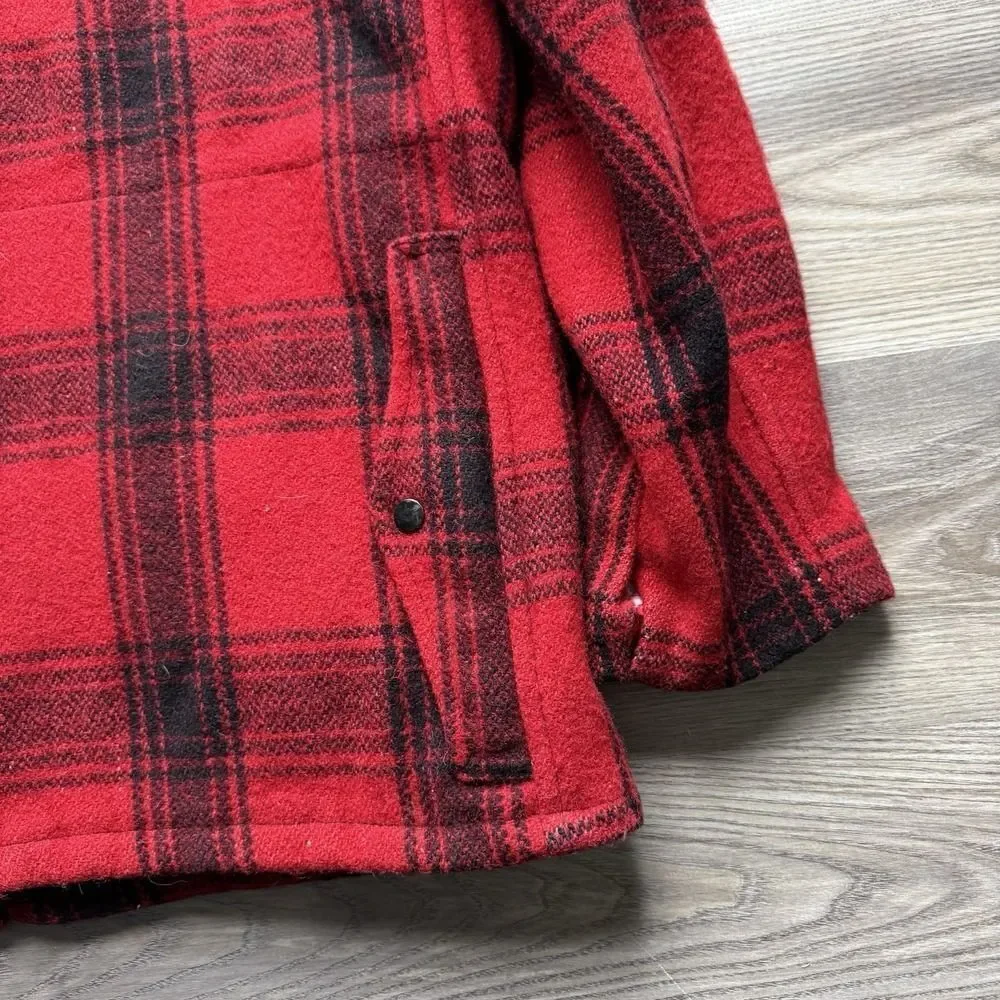 VTG 70s Monterey Club Sportswear Red Plaid Wool Jacket Hunting Quilt Lined 42